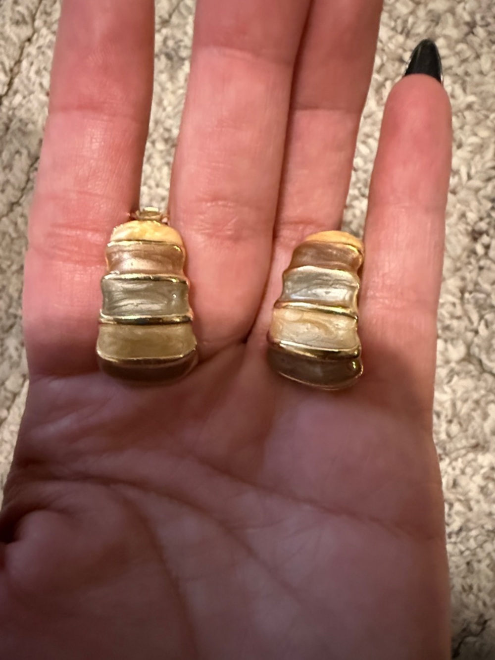 Vintage Gold and Champagne Layered Wave Earrings - Women Jewelry